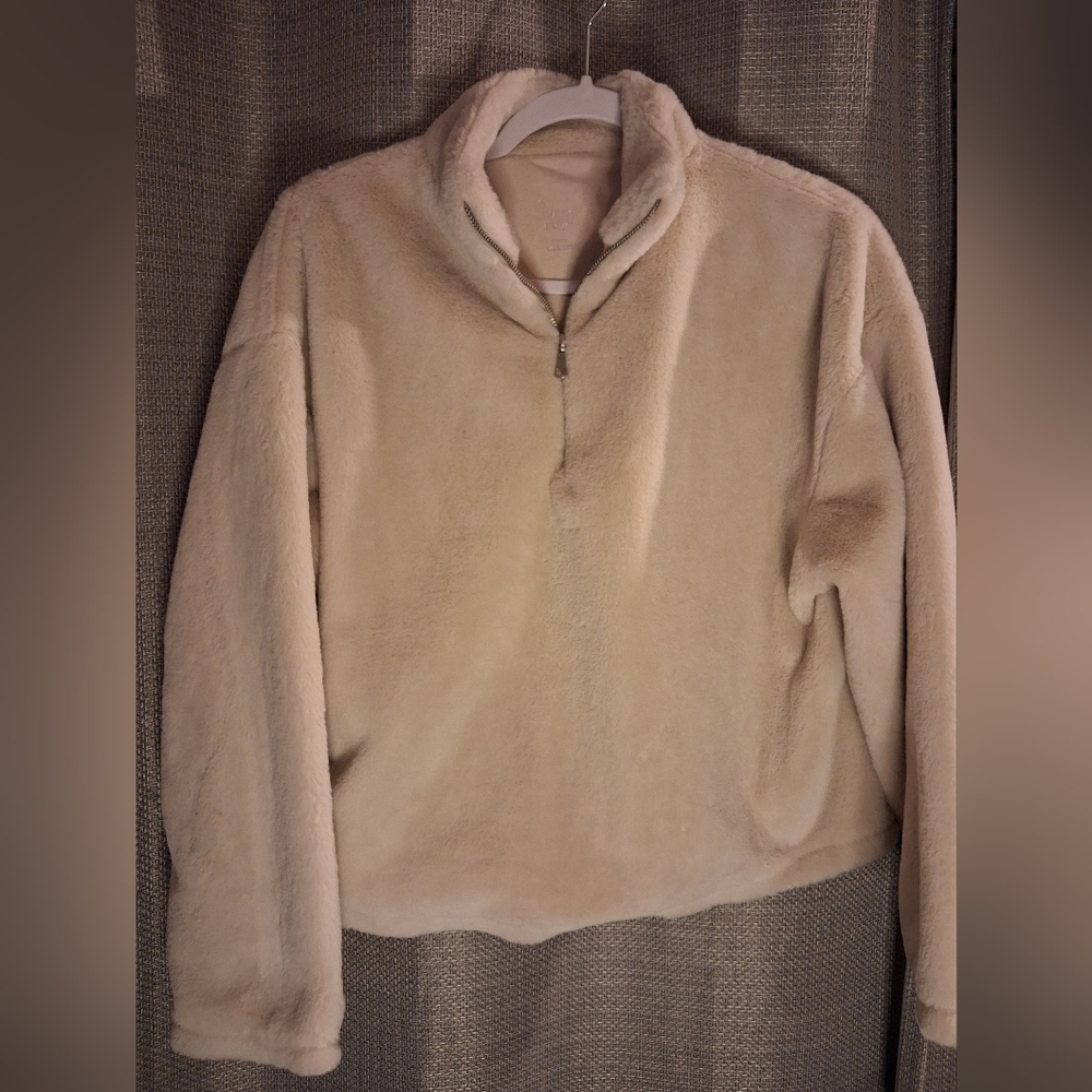 A New Day XS Faux Fur Quarter Zip Pullover Sweatshirt, Cream/off white SOFT